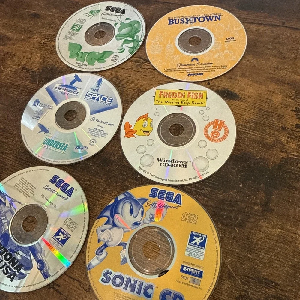 Vintage PC Sega CD-ROM Game Lot 6 Bundle Sonic CD Daytona USA Bug Freddi Fish